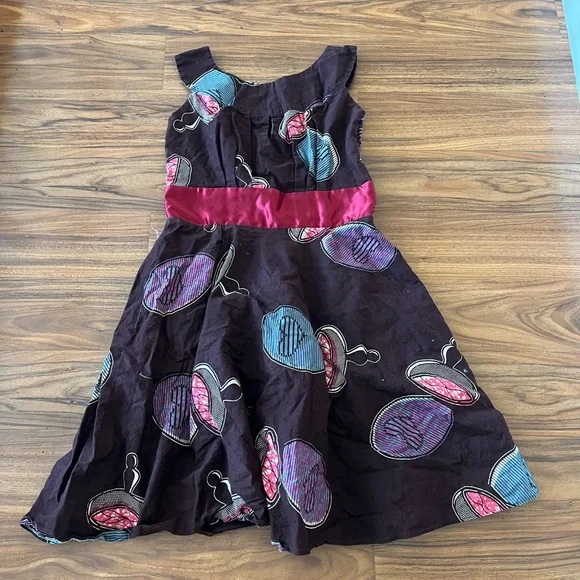 Custom burgundy African print flare dress with keyhole and Satin Waistband - Picture 2 of 4